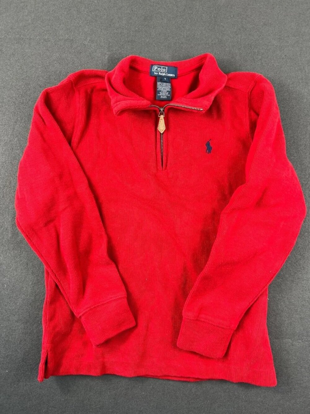 Polo Ralph Lauren Boys Red Pullover Sweater Quarter-Zip Tight Knit Pony Logo 7